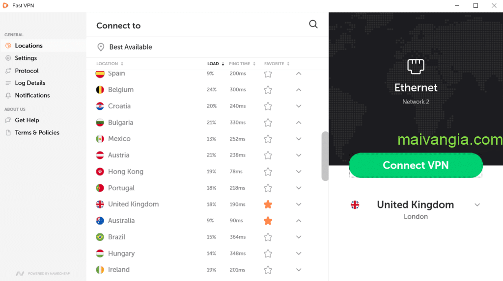 dùng vpn thay đổi ip